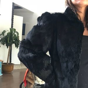 Black rabbit fur coat